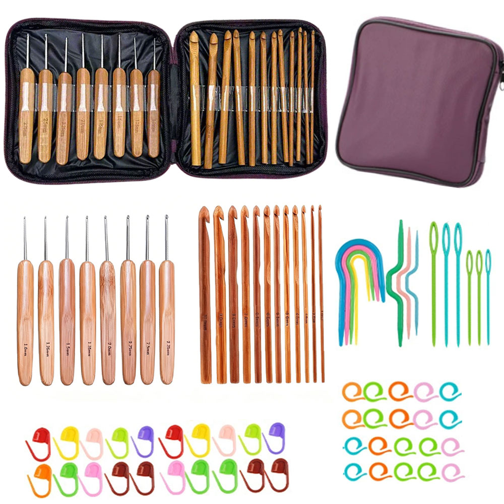 74pcs Set Jarum Rajut Bambu Al - Tool Bag ulasan dan harga